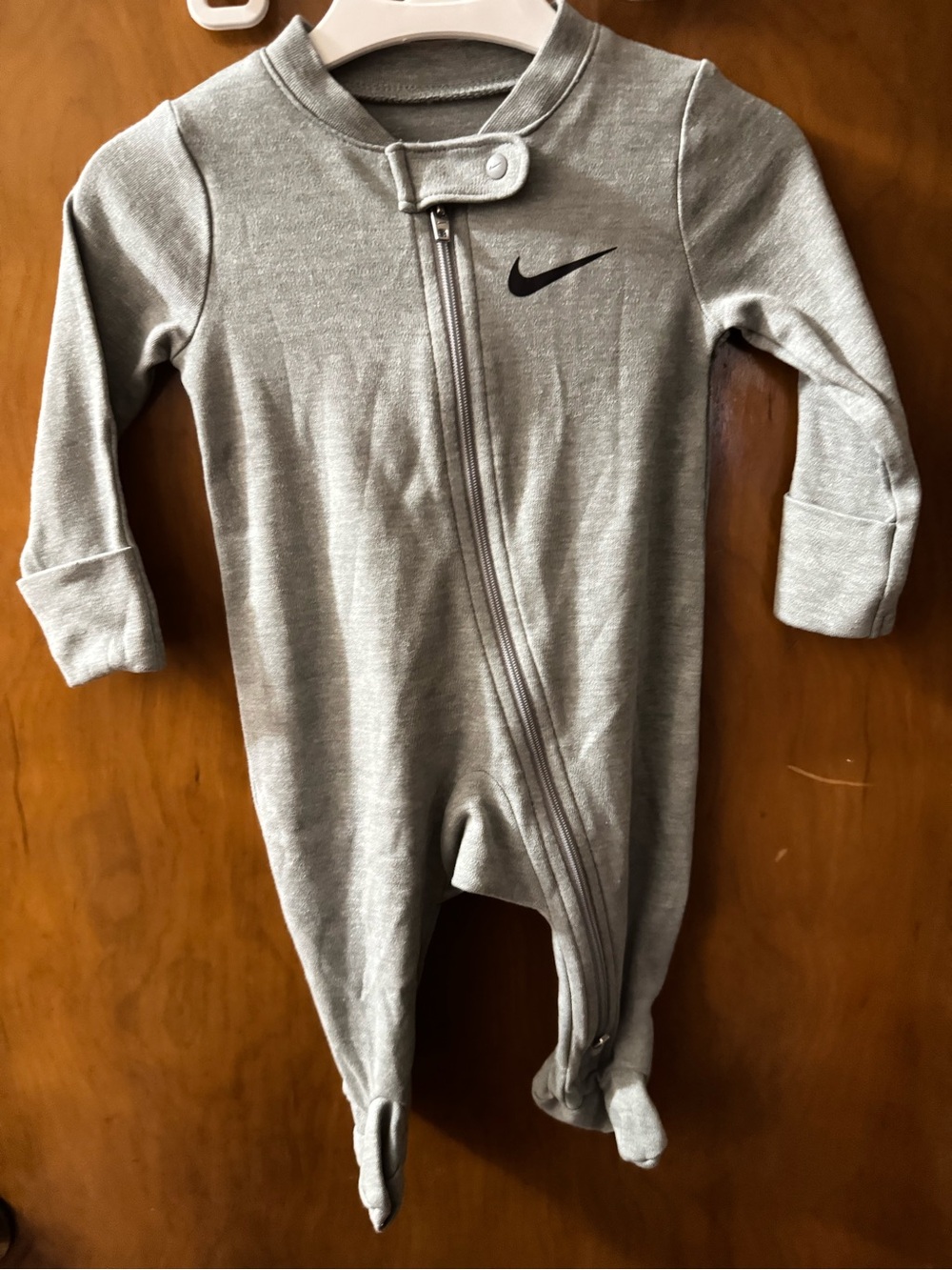 Nike Grey Infant Footed One-Piece Romper with Front Zip